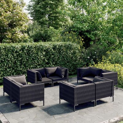 vidaXL 8 Piece Garden Lounge Set with Cushions Poly Rattan Dark Grey