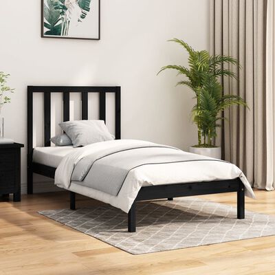 vidaXL Bed Frame Black Solid Wood Pine 90x190 cm Single