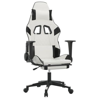 vidaXL Massage Gaming Chair with Footrest White&Black Faux Leather