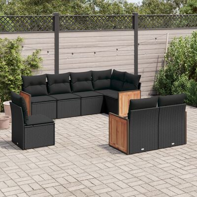 vidaXL 8 Piece Garden Sofa Set with Cushions Black Poly Rattan