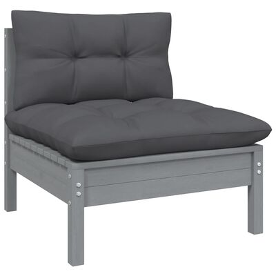 vidaXL 7 Piece Garden Lounge Set with Cushions Grey Solid Pinewood