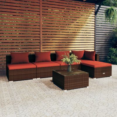 vidaXL 6 Piece Garden Lounge Set with Cushions Poly Rattan Brown