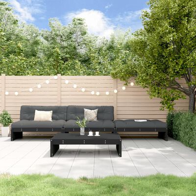 vidaXL 4 Piece Garden Lounge Set with Cushions Black Solid Wood