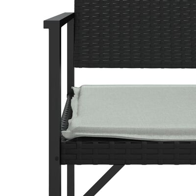 vidaXL 2-Seater Garden Bench with Cushion Black Poly Rattan