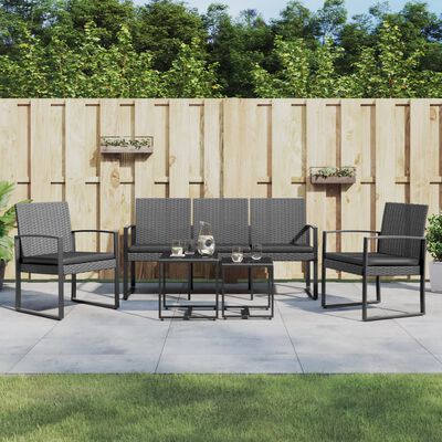 vidaXL 5 piece Garden Dining Set with Cushions Dark Grey PP Rattan