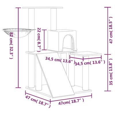 vidaXL Cat Tree with Sisal Scratching Posts Cream 82 cm