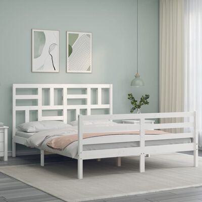 vidaXL Bed Frame without Mattress White King Size Solid Wood