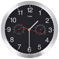 vidaXL Wall Clock with Quartz Movement Hygrometer Thermometer Black