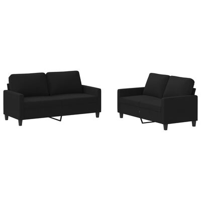 vidaXL 2 Piece Sofa Set with Cushions Black Fabric