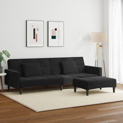 vidaXL 2-Seater Sofa Bed with Footstool Black Velvet