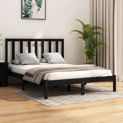 vidaXL Bed Frame without Mattress Black Solid Wood Pine 135x190 cm Double