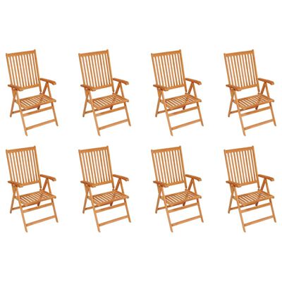 vidaXL Reclining Garden Chairs with Cushions 8 pcs Solid Teak Wood