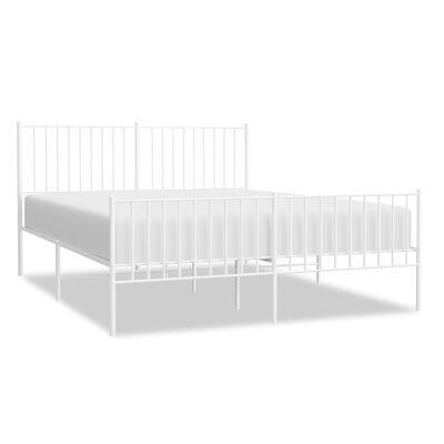 vidaXL Metal Bed Frame without Mattress with Footboard White 150x200 cm King Size