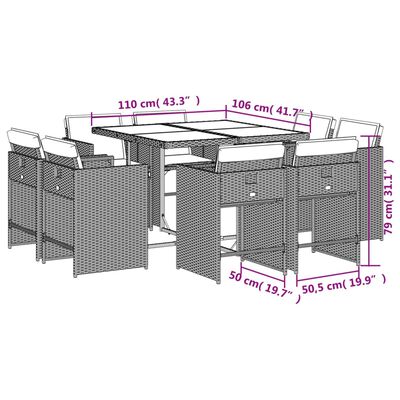 vidaXL 9 Piece Garden Dining Set with Cushions Grey Poly Rattan