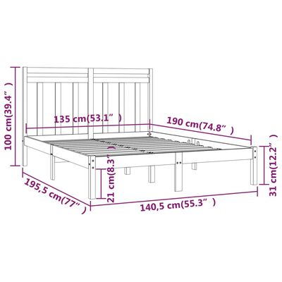 vidaXL Bed Frame without Mattress 135x190 cm Double Solid Wood