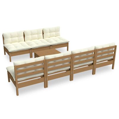 vidaXL 8 Piece Garden Lounge Set with Cream Cushions Pinewood