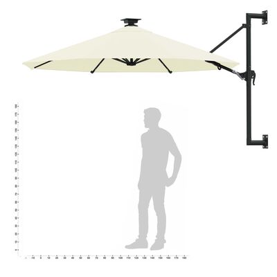 vidaXL Wall-mounted Garden Parasol with LEDs 300 cm Sand