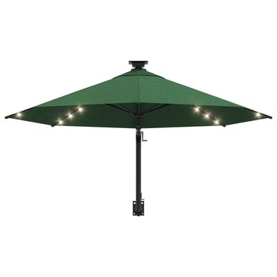 vidaXL Wall-mounted Garden Parasol with LEDs 300 cm Green