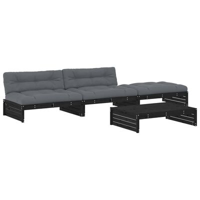 vidaXL 4 Piece Garden Lounge Set with Cushions Black Solid Wood