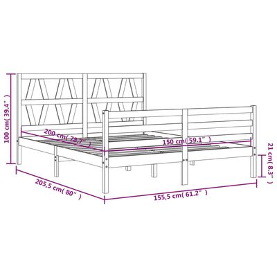 vidaXL Bed Frame without Mattress White King Size Solid Wood