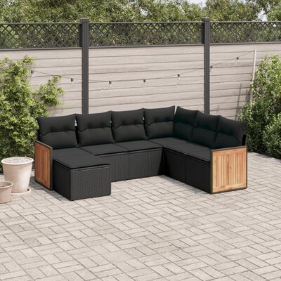 vidaXL 7 Piece Garden Sofa Set with Cushions Black Poly Rattan