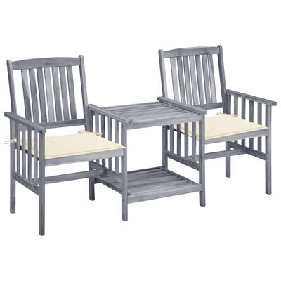 vidaXL Garden Chairs with Tea Table and Cushions Solid Acacia Wood