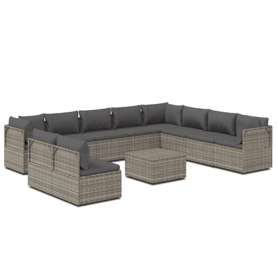 vidaXL 11 Piece Garden Lounge Set with Cushions Grey Poly Rattan