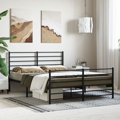 vidaXL Metal Bed Frame without Mattress with Footboard Black 150x200 cm King Size