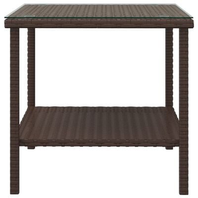 vidaXL Side Table Brown 45x45x45 cm Poly Rattan and Tempered Glass