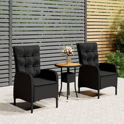 vidaXL 3 Piece Garden Bistro Set Poly Rattan Black