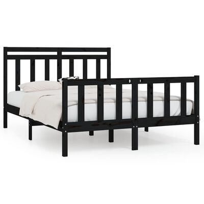 vidaXL Bed Frame without Mattress Black Solid Wood Pine 150x200 cm King Size