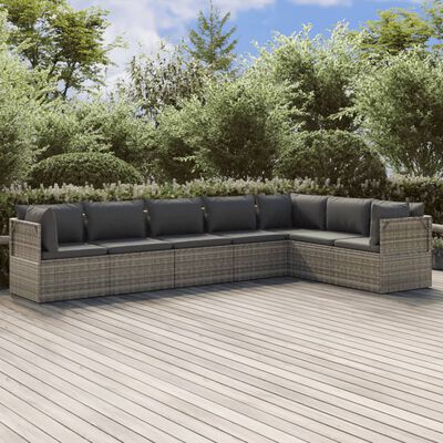 vidaXL 7 Piece Garden Lounge Set with Cushions Grey Poly Rattan