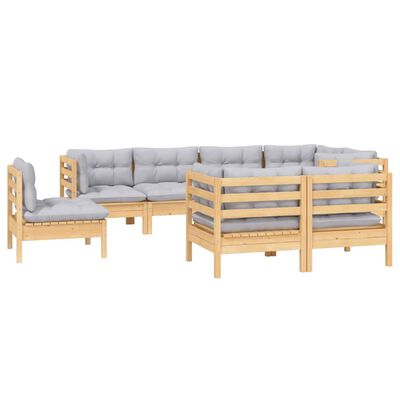 vidaXL 8 Piece Garden Lounge Set with Grey Cushions Solid Pinewood