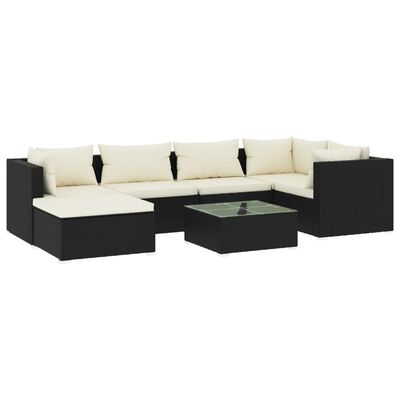 vidaXL 7 Piece Garden Lounge Set with Cushions Poly Rattan Black