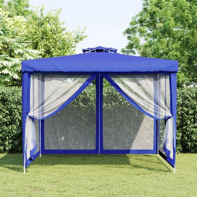 vidaXL Gazebo with Double Roof Blue 3x3x2.68 m Fabric