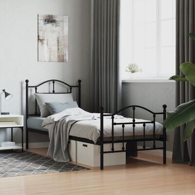 vidaXL Metal Bed Frame without Mattress with Footboard Black 90x190 cm Single