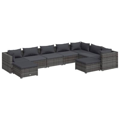 vidaXL 9 Piece Garden Lounge Set with Cushions Poly Rattan Grey