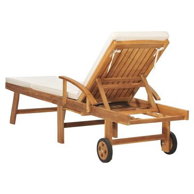 vidaXL Sun Lounger with Cushion Solid Teak Wood Cream