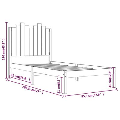 vidaXL Bed Frame without Mattress Black Solid Wood Single