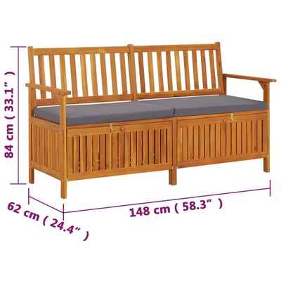 vidaXL Storage Bench with Cushion 148 cm Solid Wood Acacia