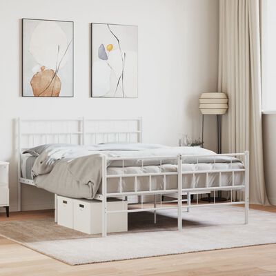 vidaXL Metal Bed Frame without Mattress with Footboard White 150x200 cm King Size