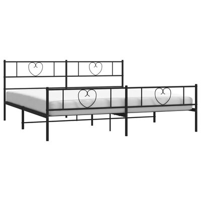 vidaXL Metal Bed Frame without Mattress with Footboard Black 180x200 cm Super King