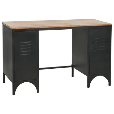 vidaXL Double Pedestal Desk Solid Firwood and Steel 120x50x76 cm