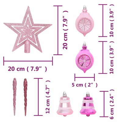 vidaXL 108 Piece Christmas Bauble Set White and Pink