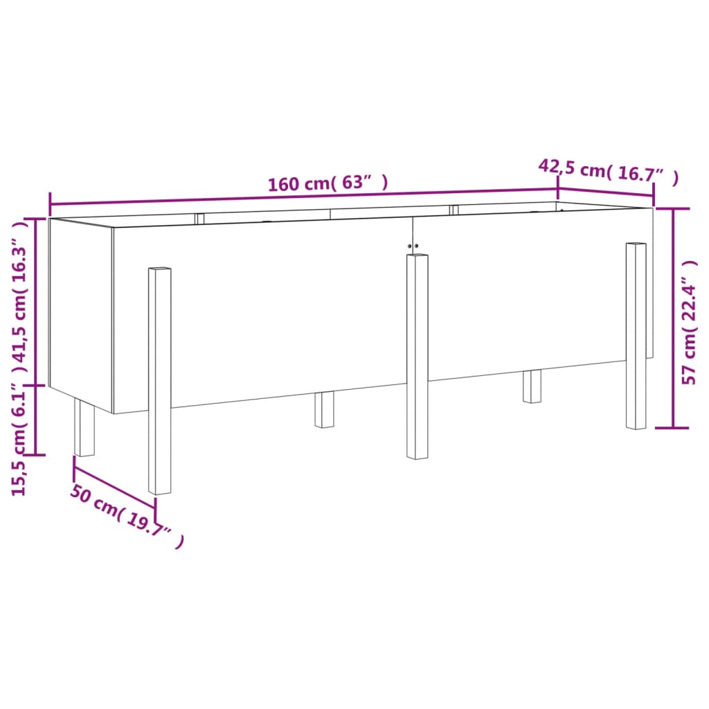 vidaXL Garden Raised Bed Black 160x50x57 cm Solid Wood Pine