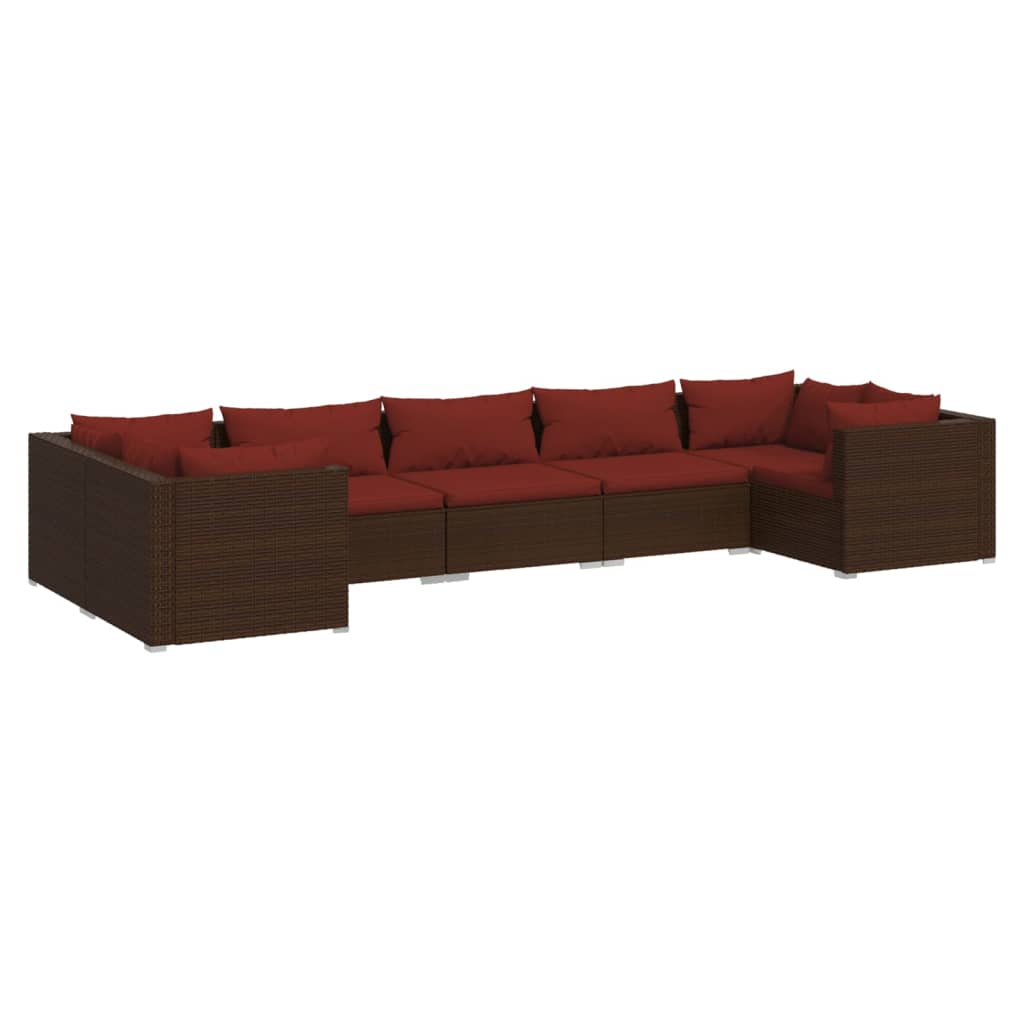 vidaXL 7 Piece Garden Lounge Set with Cushions Poly Rattan Brown