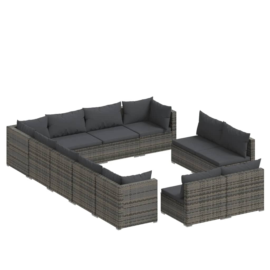 vidaXL 12 Piece Garden Lounge Set with Cushions Grey Poly Rattan