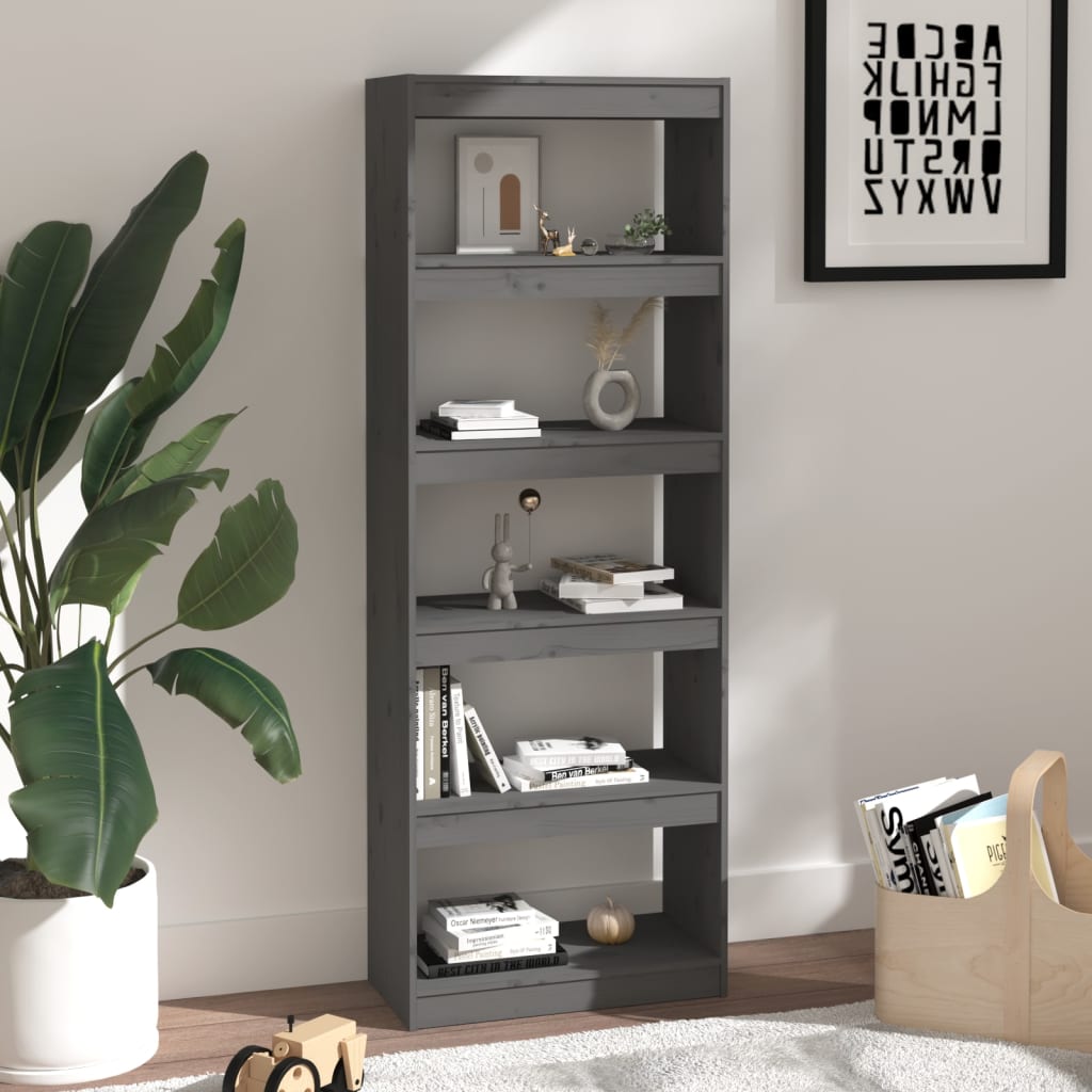 vidaXL Book Cabinet/Room Divider Grey 60x30x167.5 cm Solid Wood Pine