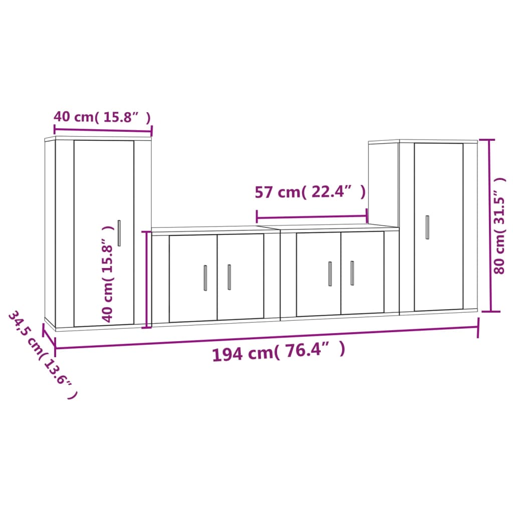 vidaXL 4 Piece TV Cabinet Set Brown Oak Engineered Wood