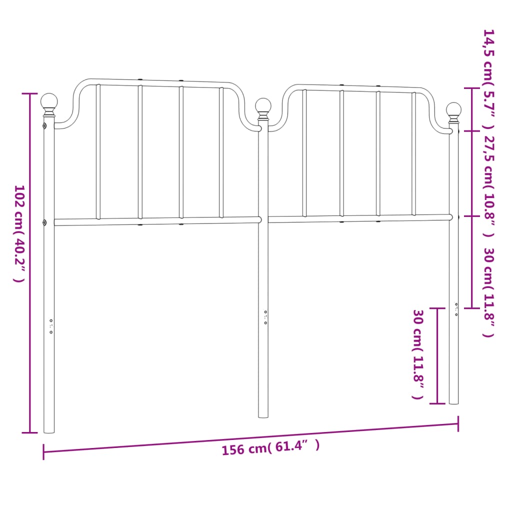 vidaXL Metal Headboard White 150 cm